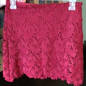 Red lace mini skirt.